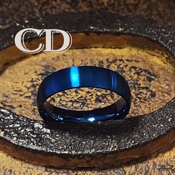 Men's Matte Blue Wedding Ring - Blue Wedding Ring For Guys - Picture 1 of 7